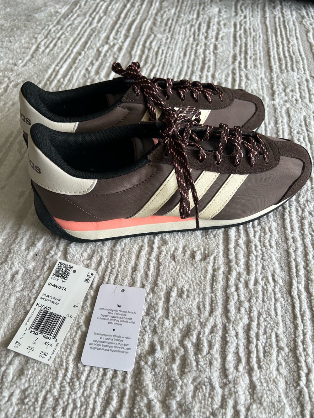 Adidas Women’s Brown Retro Runner with Cream Stripes and Coral Accent